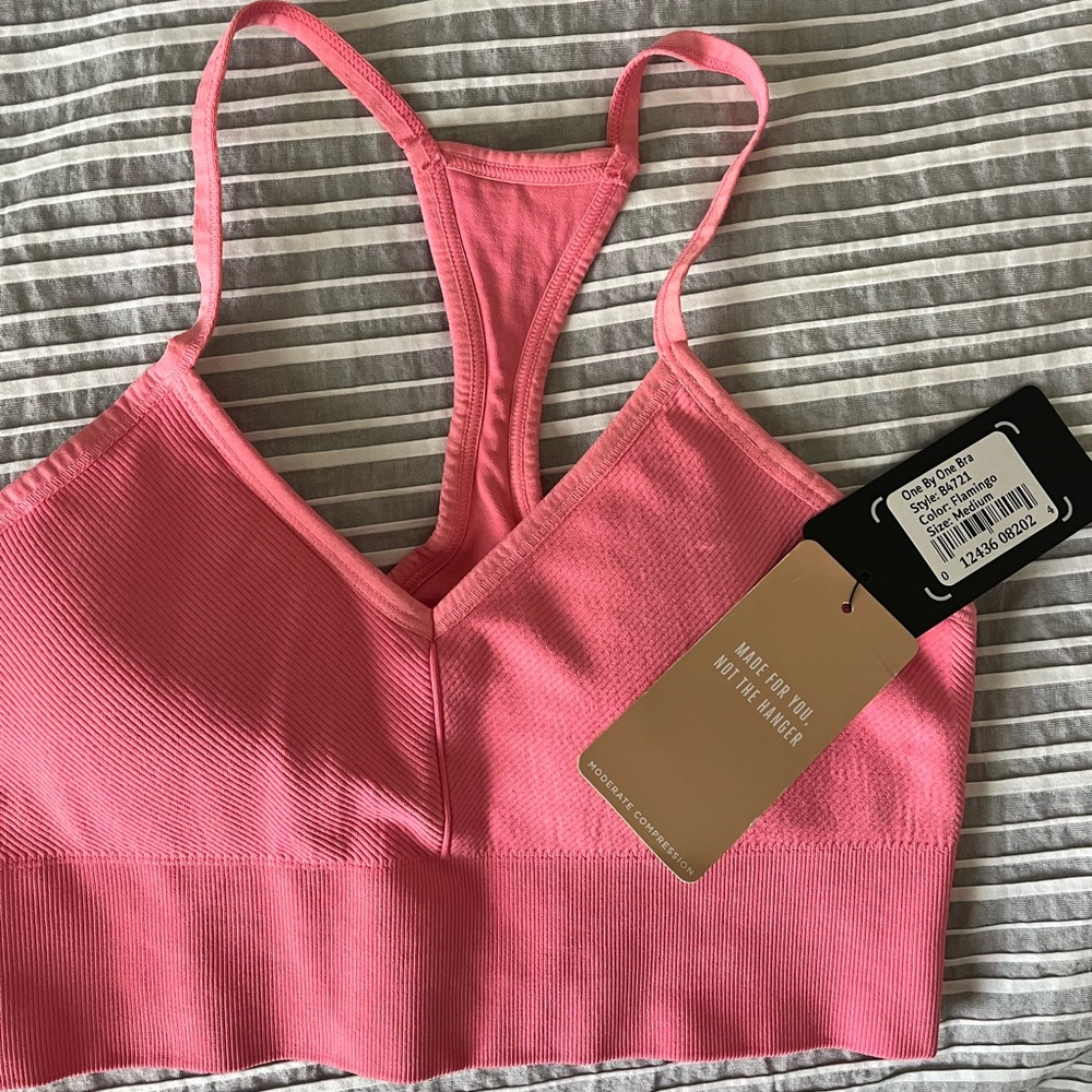 NUX Pink Ribbed Racerback Sports Bralette